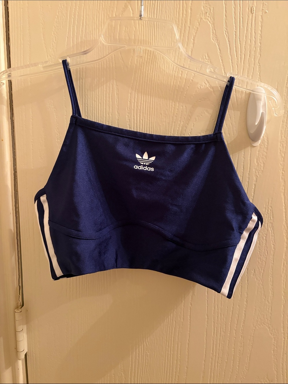adidas Navy Cropped Sports Bralette with White Stripe Accents